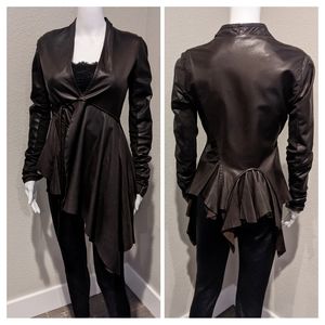 RICK OWENS asymmetrical brown leather shirt jacket